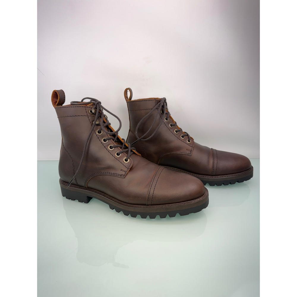 Patina Portland Leather Co. Men Brown Leather Cap Toe Lace Up Lug Sole Boots 9.5 - Picture 2 of 9